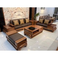 Bàn Ghế Sofa Gỗ Sồi Hai Văng Chân Đùi Gà